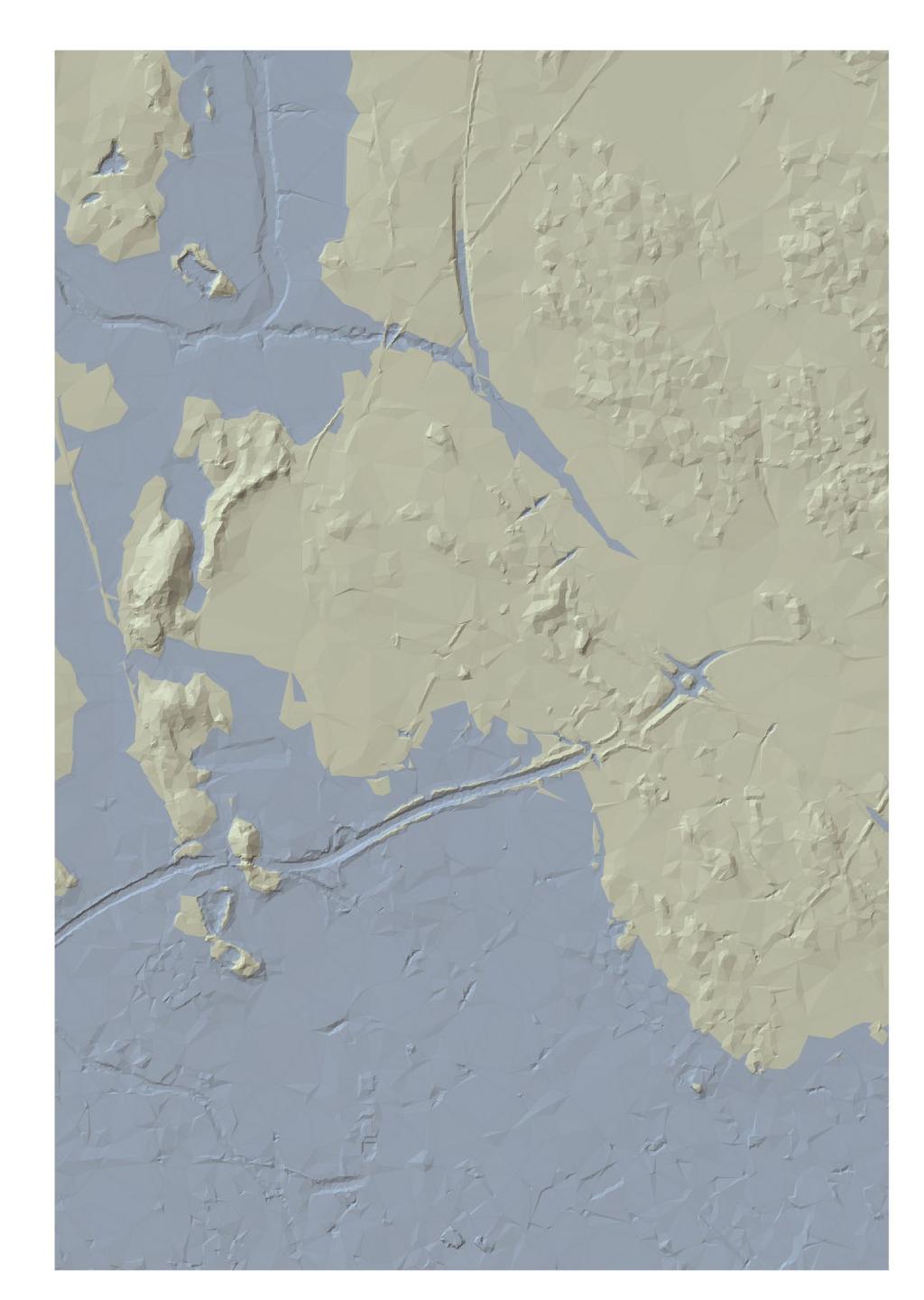 8 Figur 3. Terrängmodell av utredningsområdet med utredningsområdet (lila linjer) markerat. Modellen avbildar området vid en havsnivå cirka 20 meter över havet, d.