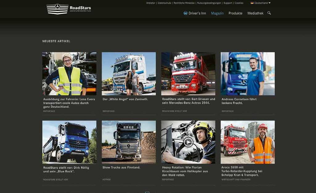 RoadStars på nära håll. Upplev det allra senaste varje vecka med RoadStars den interaktiva portalen för Mercedes-Benz Lastbilar.