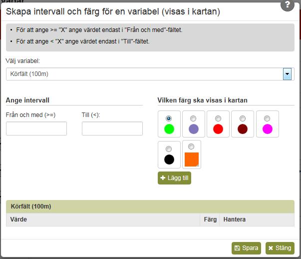 6.2.2 Skapa egna intervall för en variabel för utritning i karta Det är möjligt att själv ange intervall för en variabel, ange vilken färg de ska ha och få dem utritade i kartan.