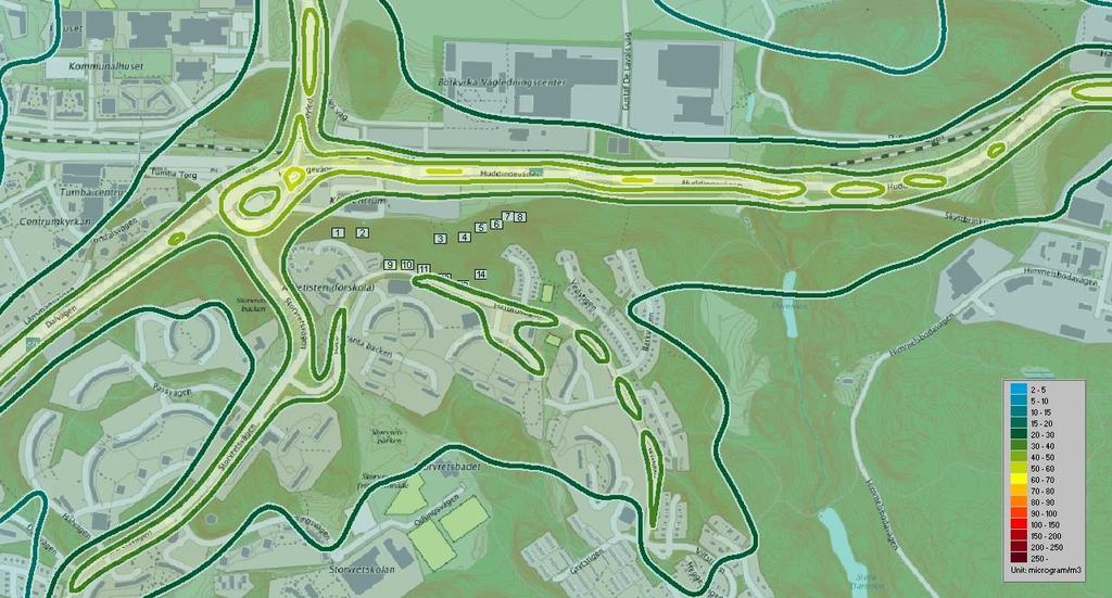 Totalhalter för det utbyggda planförslaget 2040, NO 2 98-percentil dygn.