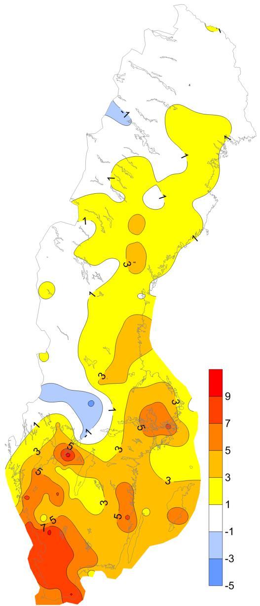 Antal högsommardagar Medelvärde 1961-2016 Skillnad 1961-1990 och 1961-2016