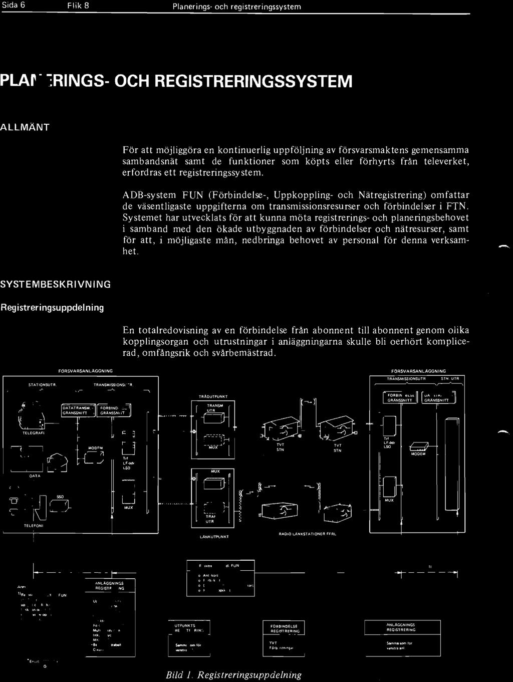 Sida 6 Flik 8 Planerings- och registreringssystem PLANERNGS- OCH REGSTRERNGSSVSTEM ALLMÄNT För att möjliggöra en kontinuerlig uppföljning av försvarsmaktens gemensamma sambandsnät samt de funktioner