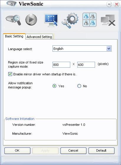 4. La page Basic Setting (Paramètres de base) vous permet de configurer vspresenter. i.