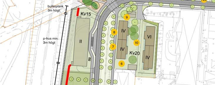 PLANBESKRIVNING 31 (51) Beräkningspunkter för trafikbuller för de kvarter där gällande bullerriktvärden överskrids,