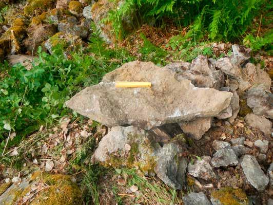 För att utesluta att denna sten lagts ovanpå en äldre hägnad togs de övre stenarna bort på en mindre del och det kunde konstateras att så
