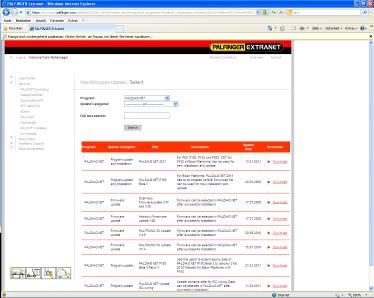 sida: 11/12 NOLL-PUNKT - ISC INSTALLATION Förfarande för att hämta och ladda rätt fil: Öppna PALFINGER Extranet, Patis-Online Välj Palsoft Updates under Service menyn Välj PALDIAG.
