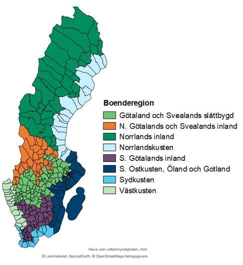 Figur 2 - Boenderegion Figur 3 Fritidsfisket kan delas in i två övergripande fiskeområden, fiske som sker i sötvatten i sjöar, tjärnar och rinnande vatten, samt det fiske som sker i salt eller bräckt