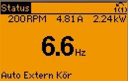 I exemplet har Varvtal, Motorström, Motoreffekt och Frekvens valts som variabler på första och andra raden. 130BP06.10 1.1 1.3 1.