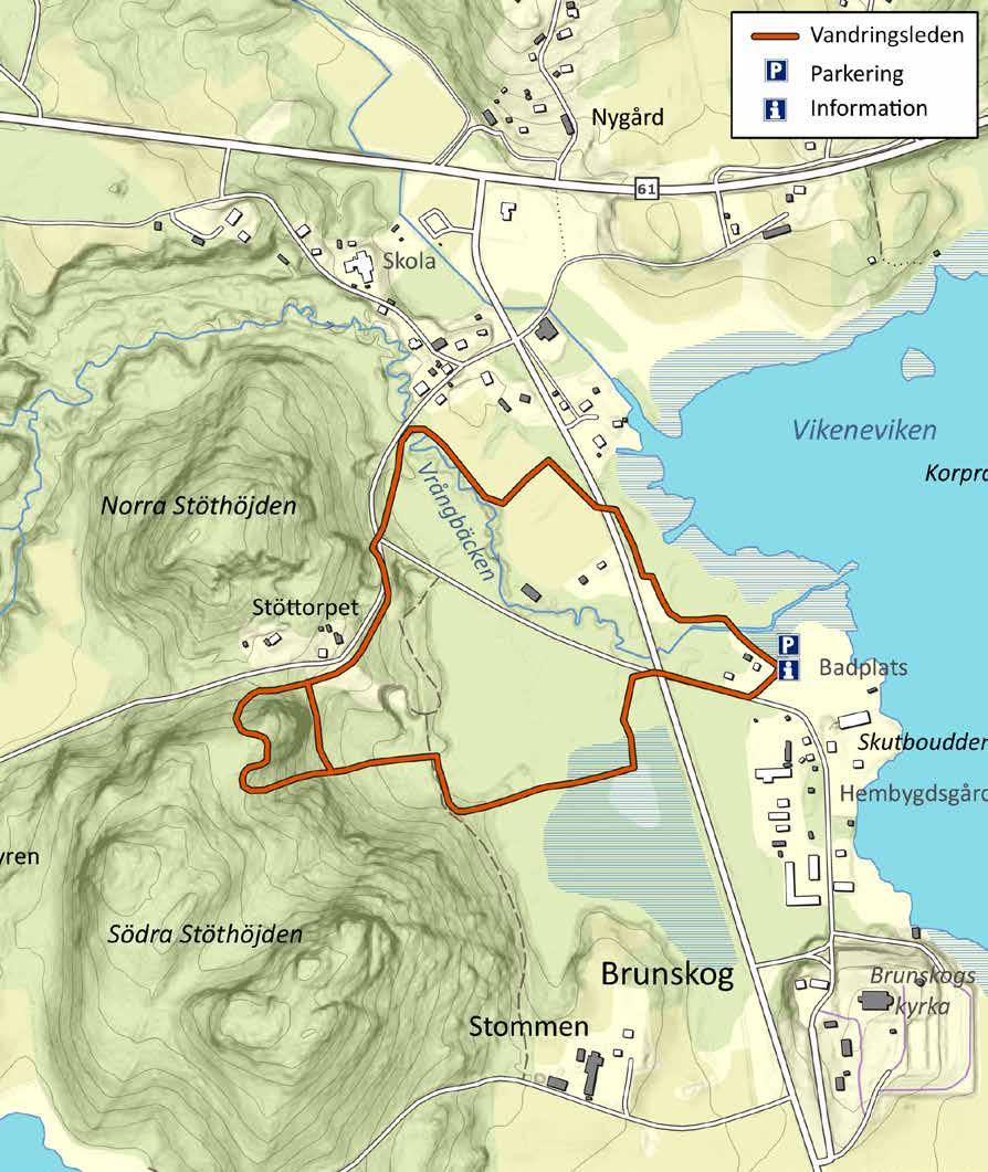 Detta är en trevlig vandring som sommartid kan kombineras med fika på hembygdsgården eller besök på något av Brunskog Hembygdsförenings många evenemang.