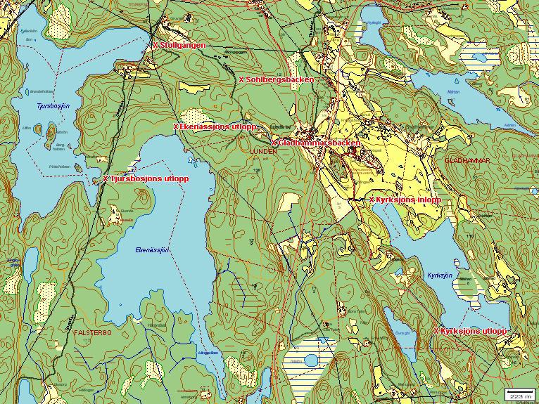 9. DGT-UNDERSÖKNINGAR Passiva provtagare, DGT (Diffusive Gradients in Thin films), användes på sju platser: Stollgången, Sohlbergsbäcken, Tjursbosjöns utlopp, Ekenässjöns utlopp, i Gladhammarsbäcken