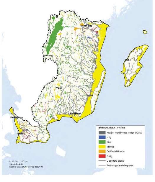 Ekologisk status på sjöar, vattendrag och kustvatten i Södra