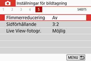 3 Reducera flimmern Om du tar en bild med kort slutartid under en ljuskälla, till exempel lysrör, leder ljuskällans blinkningar till flimmer och bilden kan bli ojämnt exponerad vertikalt.