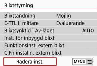 3 Ställa in blixtfunktionenn Ställa in funktioner för egen programmering för separat Speedlite Vilka funktioner för egen programmering som visas under [C.Fn inställn.