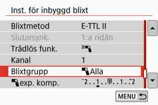 Egen trådlös blixtfotograferingn Fotografera med full automatik med flera externa Speedlite-aggregat Flera Speedlite-slavenheter kan avfyras som en blixtenhet eller delas in i slavgrupper, för