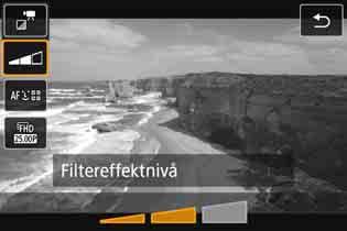 v Spela in filmer med kreativa filtereffekter 5 Justera filtereffektnivån. Tryck på knappen <Q> och välj symbolen nedan [Kreativa filter].