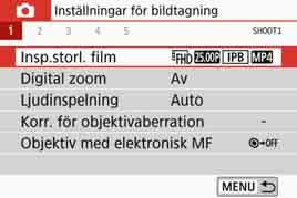 z1 z4 z5 z1 Filminspelningsstorlek Du kan ställa in filminspelningsstorlek (bildstorlek, bildhastighet och