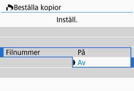 Även om [Datum] och [Filnummer] är inställda på [På] kan det hända att datumet och filnumret inte kopieras in. Detta beror utskriftstyp och skrivarmodell.