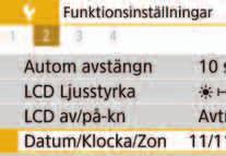 3 Ställa in datum, klocka och zon När du slår på strömmen första gången eller om datum/klocka/zon har återställts visas skärmen för inställningar av datum/klocka/zon.