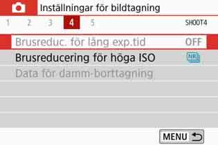 3 Menyhantering och konfigurationer Nedtonade menyalternativ Exempel: När [Brusred. vid multitagning] är inställt Nedtonade menyalternativ kan inte väljas.