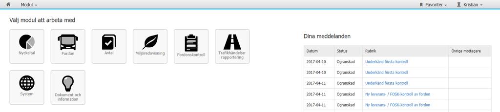 3 Navigering i FRIDA 3.1 Startsidan Startsidan i FRIDA visar de moduler som du som inloggad användare har tillgång till 1 2 6 3 5 4 1.