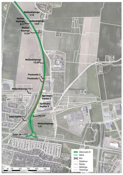 Alternativ B STYRKOR God trafiksäkerhet och tydlighet Begränsat intrång i natur- och kulturmiljö SVAGHETER Tillgänglighet till