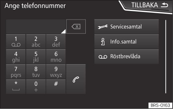 Driftlägen Öppna menyn Ange telefonnummer Bild 235 Menyn Ange telefonnummer.