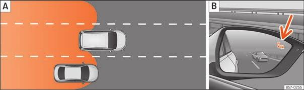 Vid omkörning av ett annat fordon bild 274 med en hastighetsskillnad på cirka 10 km/h. Om bilen kör om med en betydligt högre fart så visas ingen indikation.