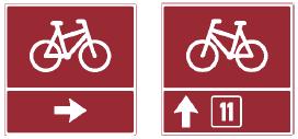 Cykelruttskylt Cykelruttskylten används för att bekräfta att cyklisten är på rätt väg. Den har ingen riktningspil men en cykelsymbol och ruttens namn eller ruttnummer.