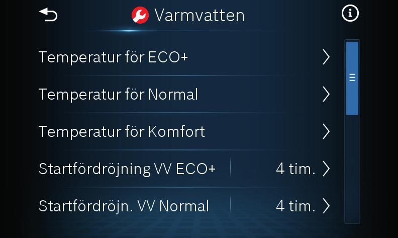 0010025692-001 Avsluta drifttagningen. 0010025695-001 När alla inställningar är gjorda, tryck på Spara installatörsinställningar.