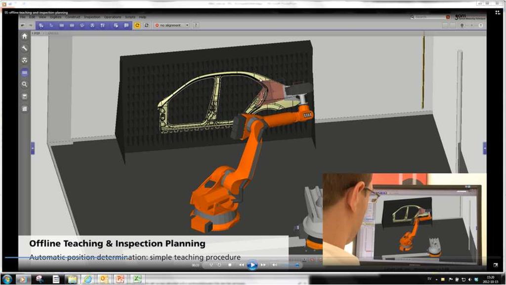 Exempel på programmering av robot mm Klicka på CAD-modellen, i en virtuell cell, på den yta som önskas bli scannad
