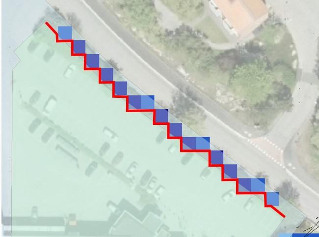 PM 7(9) Modelleringsbegränsning när 4 m x 4 m rutnät används. Jämförelse mellan framtida och befintlig höjdmodell inom planområdet. N Figur 7.