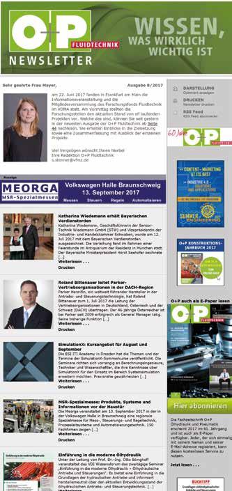 NEWSLETTER Porträt I Preisliste Werbeformen 1PFN 1 Porträt 1 Name: O+P Fluidtechnik Newsletter 2 Kurzcharakteristik: Der monatlich erscheinende Newsletter informiert über Entwicklungen, Trends,