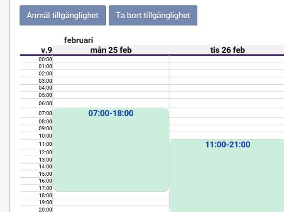 Kontrollera i Kalendern att passen lagts till korrekt.