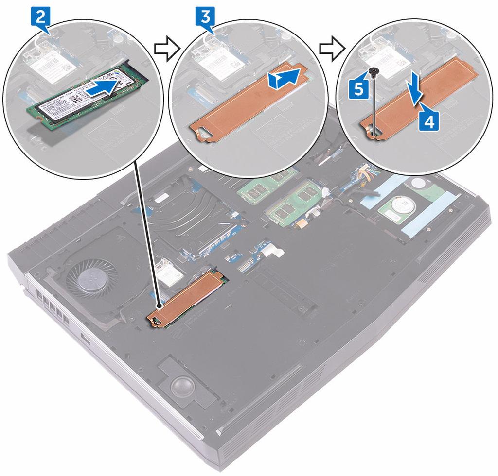 5 Sätt tillbaka skruven (M2x3) som håller fast SSD-enheten i