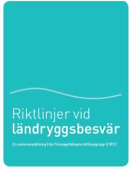 Riktlinjer vid ländryggsbesvär Vetenskapligt stöd för att tidigt i processen involvera arbetsgivaren Viktigt att inte släppa kontakten med arbetet