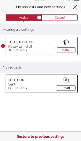 Ta emot nya hörapparatsinställningar Notifikation När audionomen har skickat de nya inställningarna får du en notifikation direkt i appen.