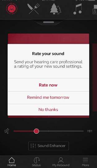 Betygsätta mitt ljud När du får en ny anpassning eller finjustering av dina hörapparater, kommer appen att be dig om att betygsätta ljudet efter ett par dagar.