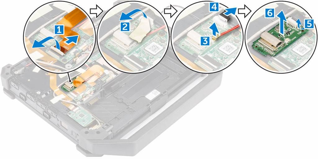 Installera modulen för globalt positioneringssystem (GPS) 1. För in GPS-modulen i kortplatsen och tryck på spärren så att den sitter fast. 2. Anslut kablen till kontakten på GPS-modulen. 3.