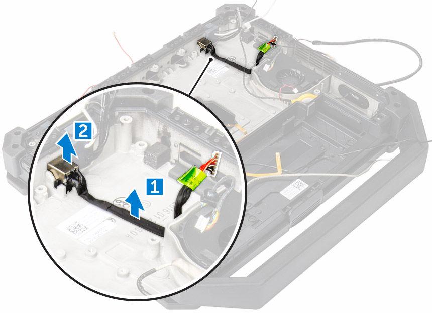 a. batteriet b. kåpan c. dockningskortet d. GPS-modulen e. USH-kortet f. MEMS-kortet g. hårddisk h. kortfästet i. minnesmodul j. kabelhållarfästet för antennen k. WLAN-kortet l. WWAN-kortet m.