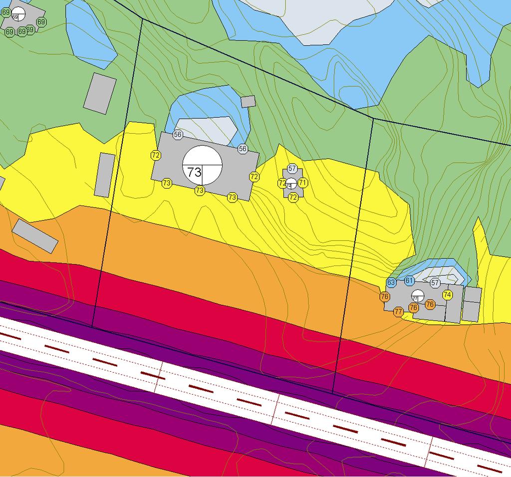 Nybyggnation Förväntade ljudnivåer på ett småhus, 20x10 m, 6 m högt, placerat 35 m från Vallentunavägens vägkant uppgår till db(a), ekvivalent och db(a) max, se figur 2 och 3 för fullständiga