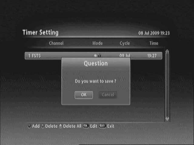 Ch5. Settings 41 3. Set the Mode to Record using the button, and then set the Cycle, Time, and Duration. 4. Whenever you press the EXIT button after completing setup, the following message will appear.
