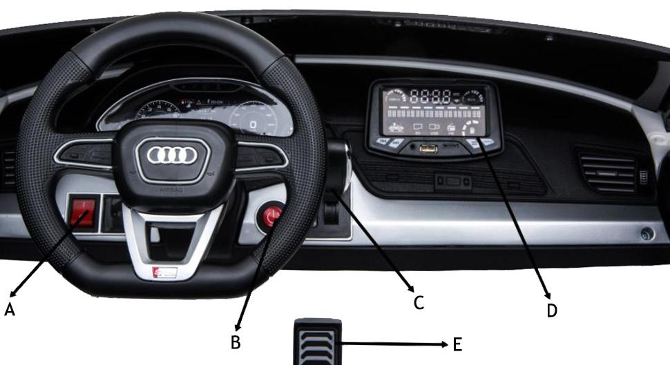 Instrumentpanel OBS! Utseende och funktioner kan skilja sig i verkligheten. A) Ljusknapp: Sätt på och stäng av ljuset med denna knapp.