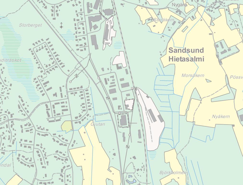 7 2.2 Detaljplanen Detaljplanen består av ett kvartersområde med tre tomter för industri- och lagerbyggnader där miljön ställer särskilda krav på verksamhetens art (TY), väganslutningar och två små