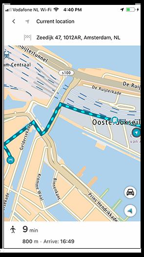 Appen TomTom MyDrive guidar dig till din destination med en promenadrutt. Obs! Du kan ta dig till slutdestinationen med hjälp av en promenadrutt om du är inom 2 km från slutdestinationen.