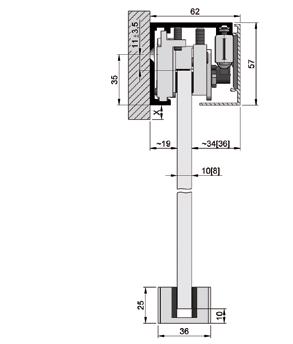 Set SlideTec optima 80 Väggmontage med dämpningsmekanism Observera: Minsta dörrbredd för användande av dämpare är 800 mm. Montage Väggmontage Utförande enkeldörr Dörrvikt max.