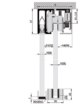 Set SlideTec optima 80 Takmontage med fast glasning med dämpningsmekanism Observera: Minsta dörrbredd för användande av dämpare är 800 mm. Beställ täckplattor separat.