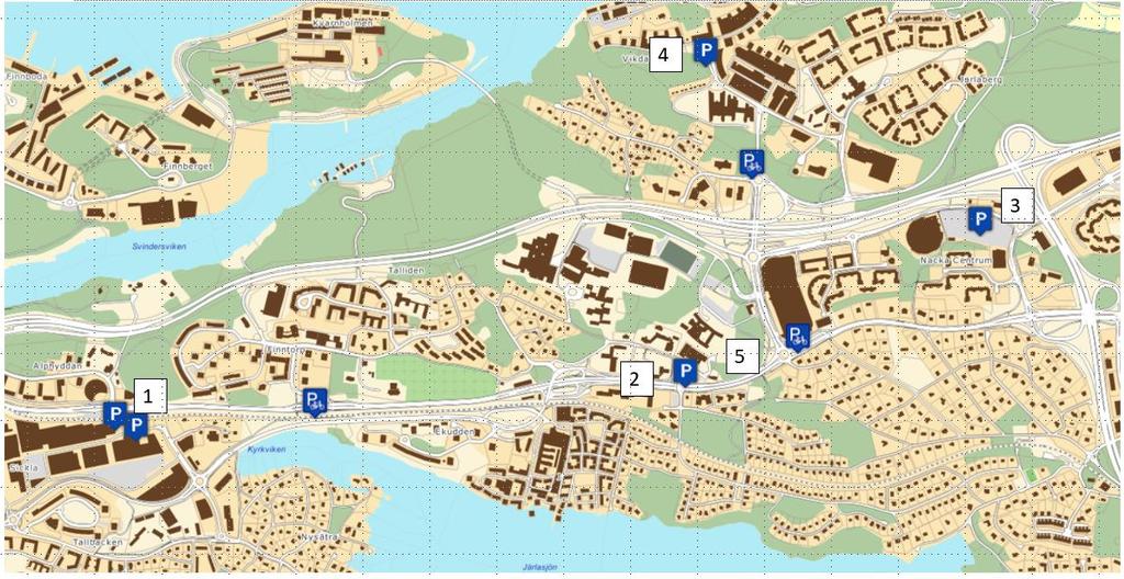 Ansluter till Saltsjöbanan hållplats Nacka (ca 100 platser). Här finns även möjlighet till avgiftsbelagd parkering. 2. Järla Skolväg. Ansluter till Saltsjöbanan 3.