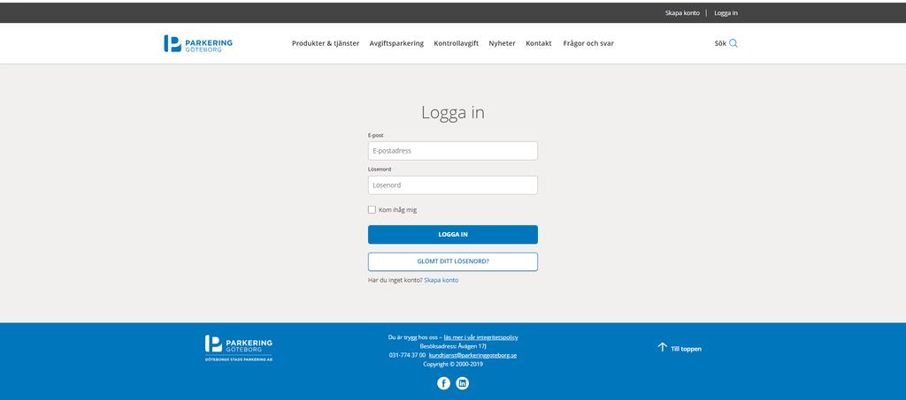 1. Första inloggningen 1) Gå till www.parkeringgoteborg.