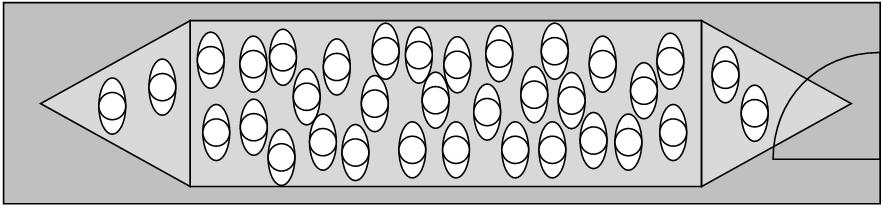 2.5.2 Flödets utseende Då en grupp av människor går åt samma håll genom en korridor formas gruppen på ett sätt som liknar det som visas figur 3.