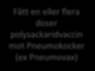 Fått en eller flera doser polysackaridvaccin mot Pneumokocker Revaccination rek ej Vuxna patienter med kraftigt ökad risk för att drabbas av